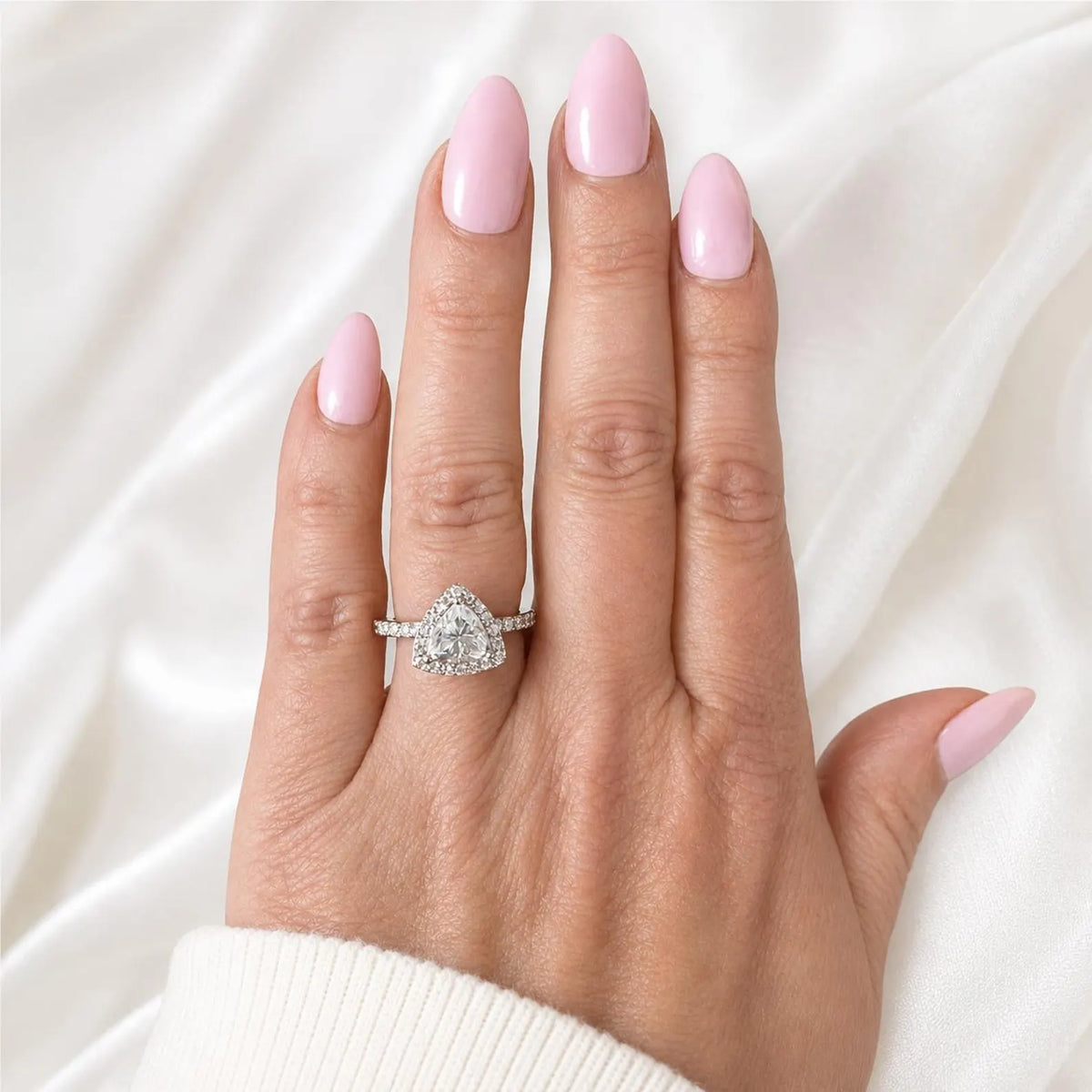 Moissanite Engagement Rings 14k Solid Gold Trillion Cut For Women, Vintage Bridal Promise Ring Solitaire Moissanite Halo Wedding Ring  #7177