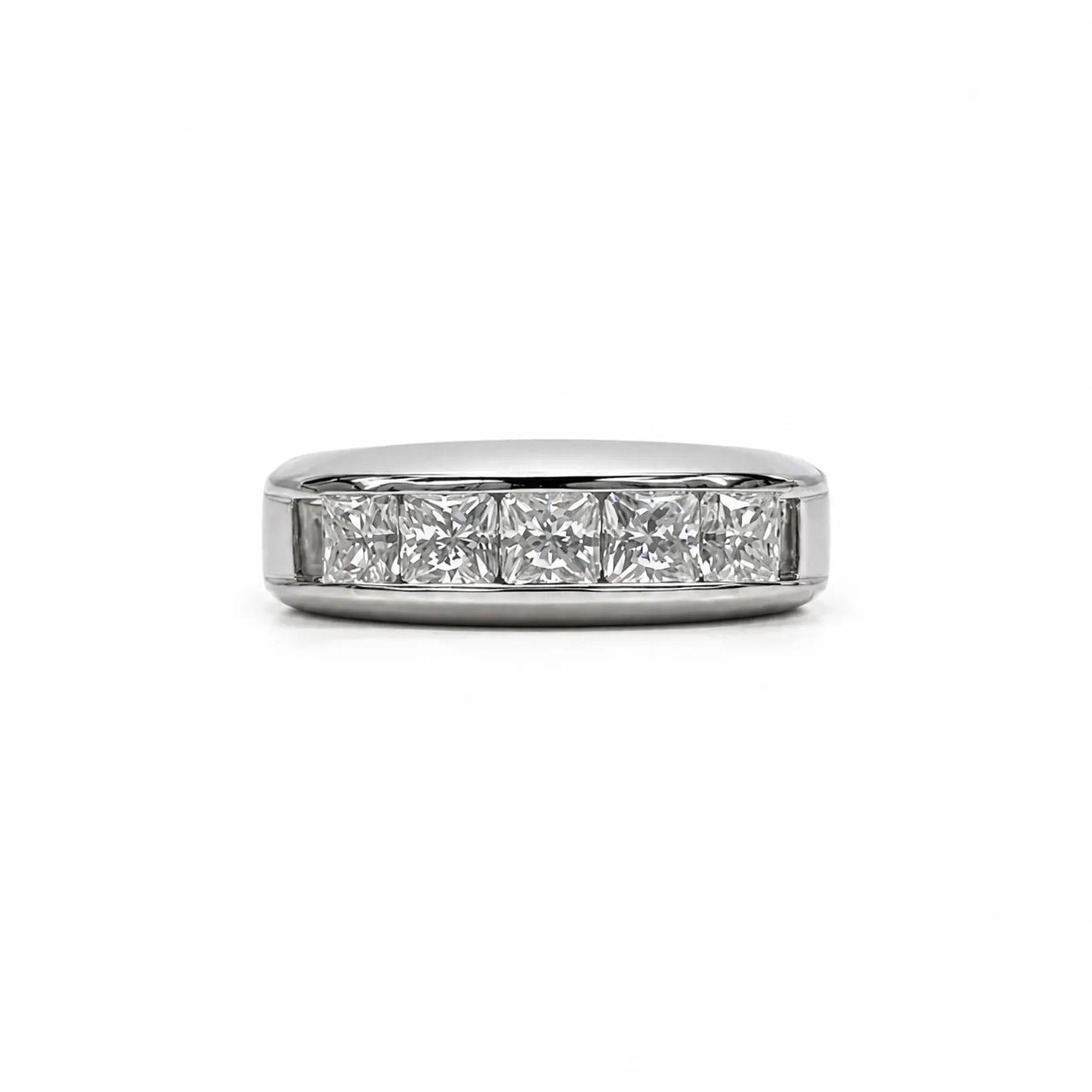 Mens Five Stone Moissanite Wedding Band 14K White Gold Radiant Cut Moissanite Band Ring For Men Unique Mens Promise Ring White Gold #7281