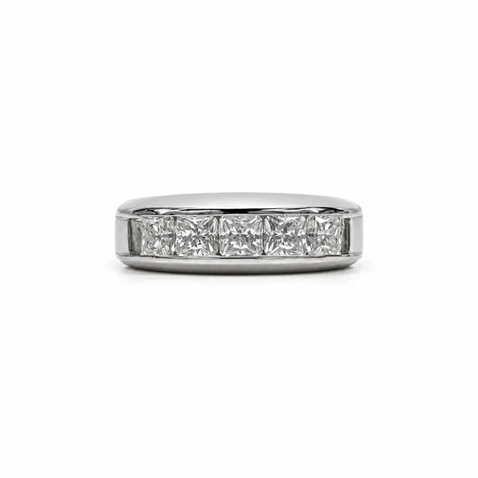 Mens Five Stone Moissanite Wedding Band 14K White Gold Radiant Cut Moissanite Band Ring For Men Unique Mens Promise Ring White Gold #7281