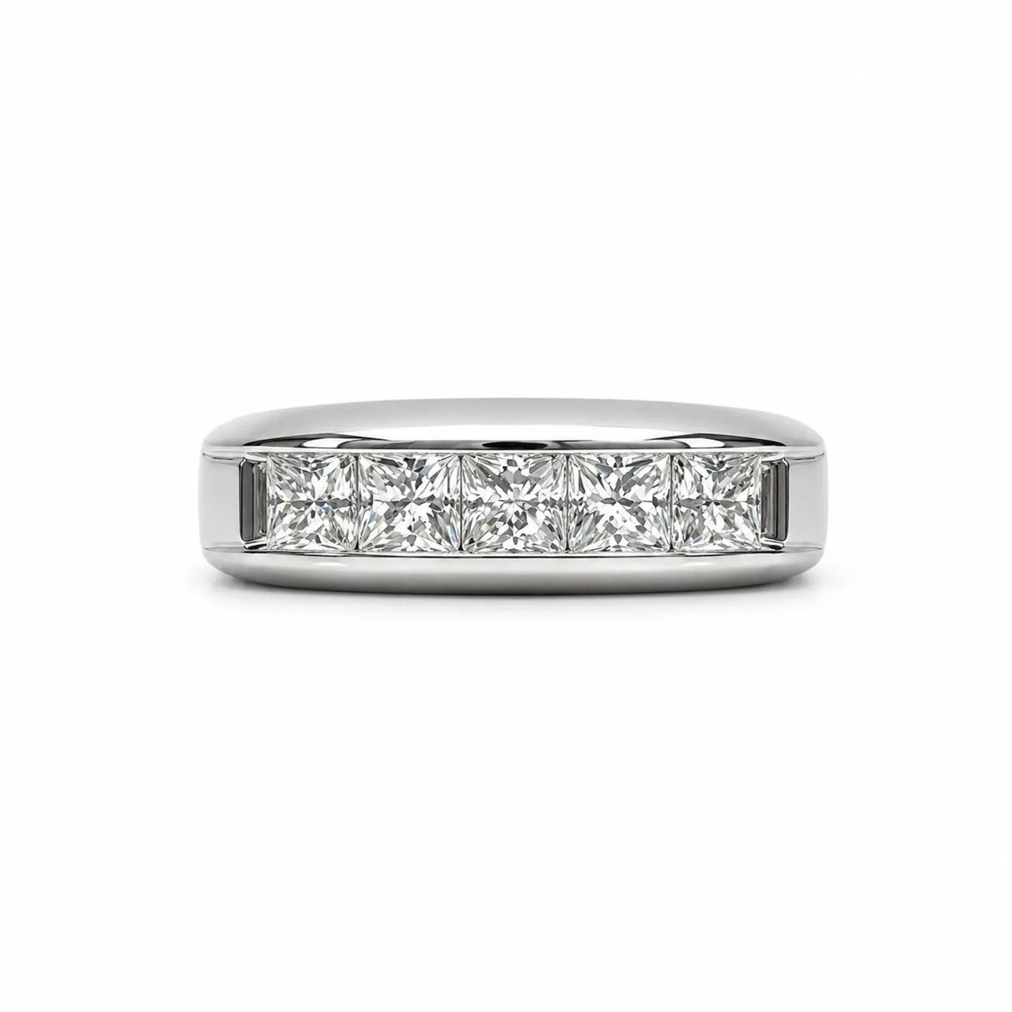 Mens Five Stone Moissanite Wedding Band 14K White Gold Radiant Cut Moissanite Band Ring For Men Unique Mens Promise Ring White Gold #7281