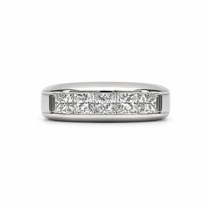 Mens Five Stone Moissanite Wedding Band 14K White Gold Radiant Cut Moissanite Band Ring For Men Unique Mens Promise Ring White Gold #7281