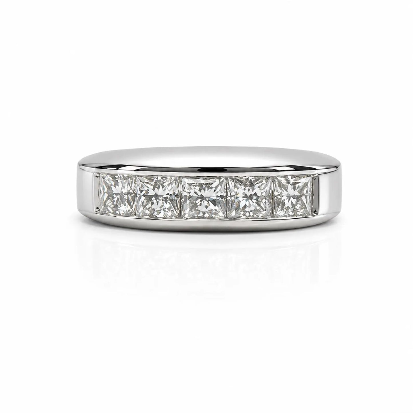 Mens Five Stone Moissanite Wedding Band 14K White Gold Radiant Cut Moissanite Band Ring For Men Unique Mens Promise Ring White Gold #7281