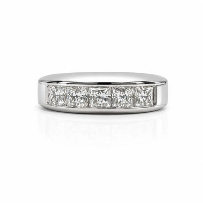 Mens Five Stone Moissanite Wedding Band 14K White Gold Radiant Cut Moissanite Band Ring For Men Unique Mens Promise Ring White Gold #7281