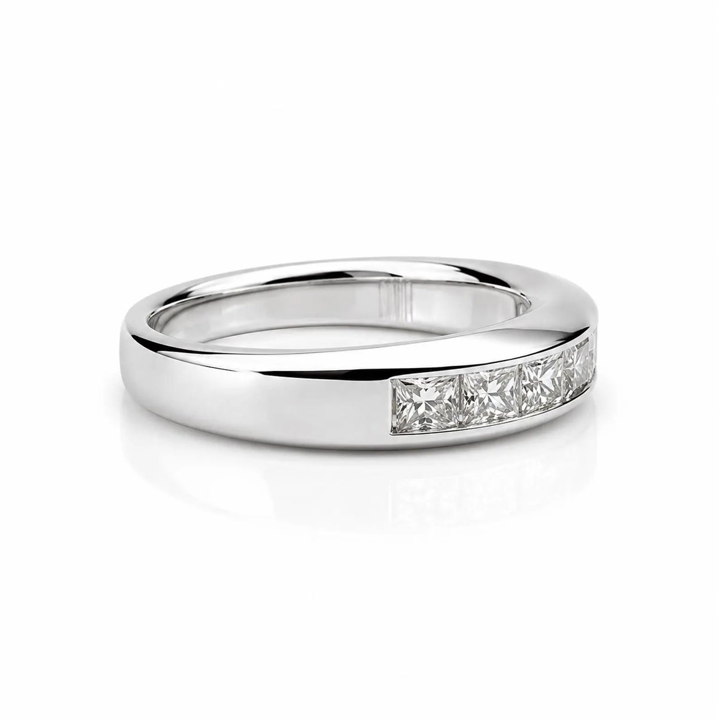 Mens Five Stone Moissanite Wedding Band 14K White Gold Radiant Cut Moissanite Band Ring For Men Unique Mens Promise Ring White Gold #7281
