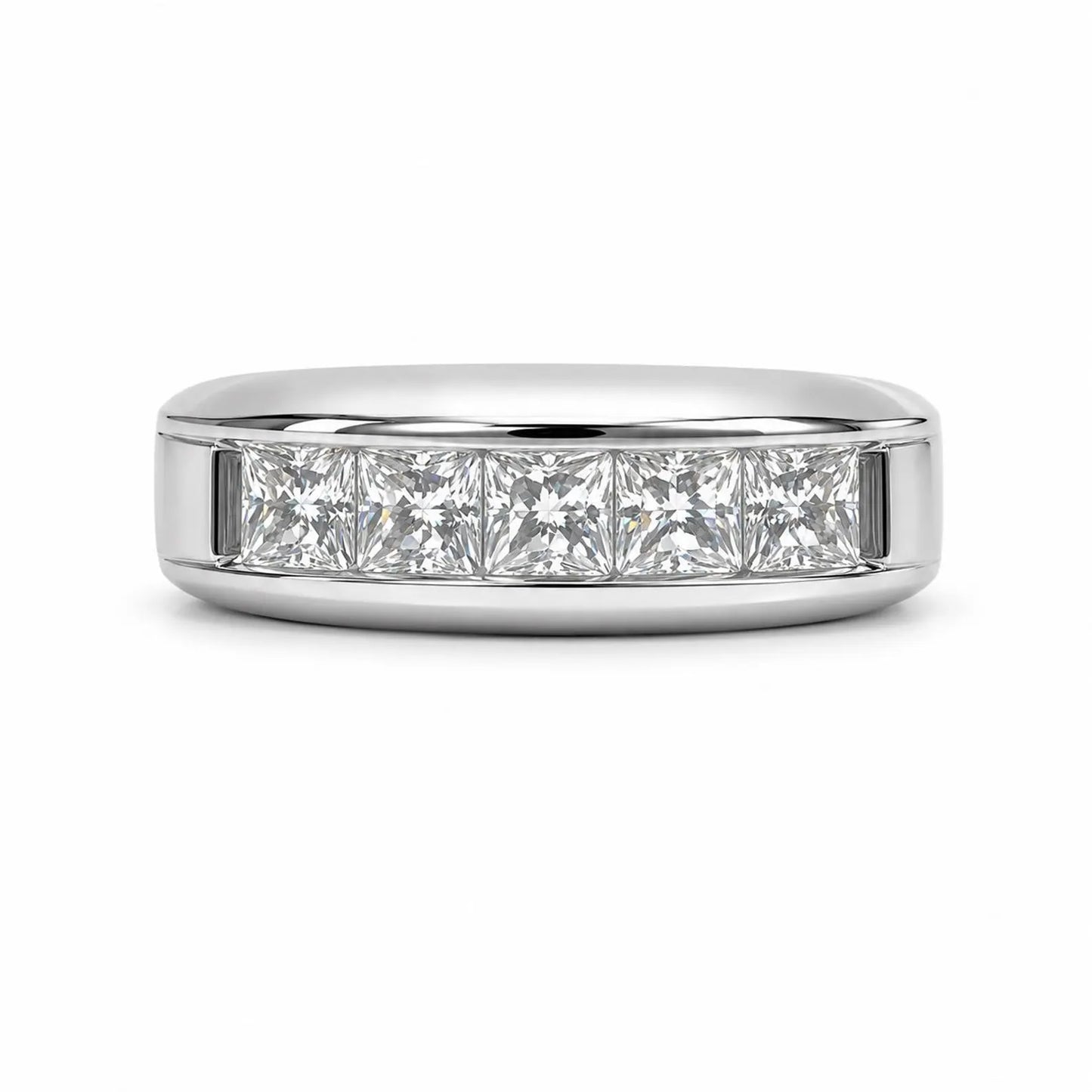 Mens Five Stone Moissanite Wedding Band 14K White Gold Radiant Cut Moissanite Band Ring For Men Unique Mens Promise Ring White Gold #7281