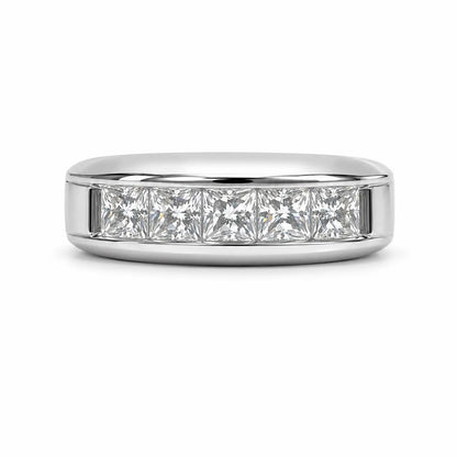 Mens Five Stone Moissanite Wedding Band 14K White Gold Radiant Cut Moissanite Band Ring For Men Unique Mens Promise Ring White Gold #7281