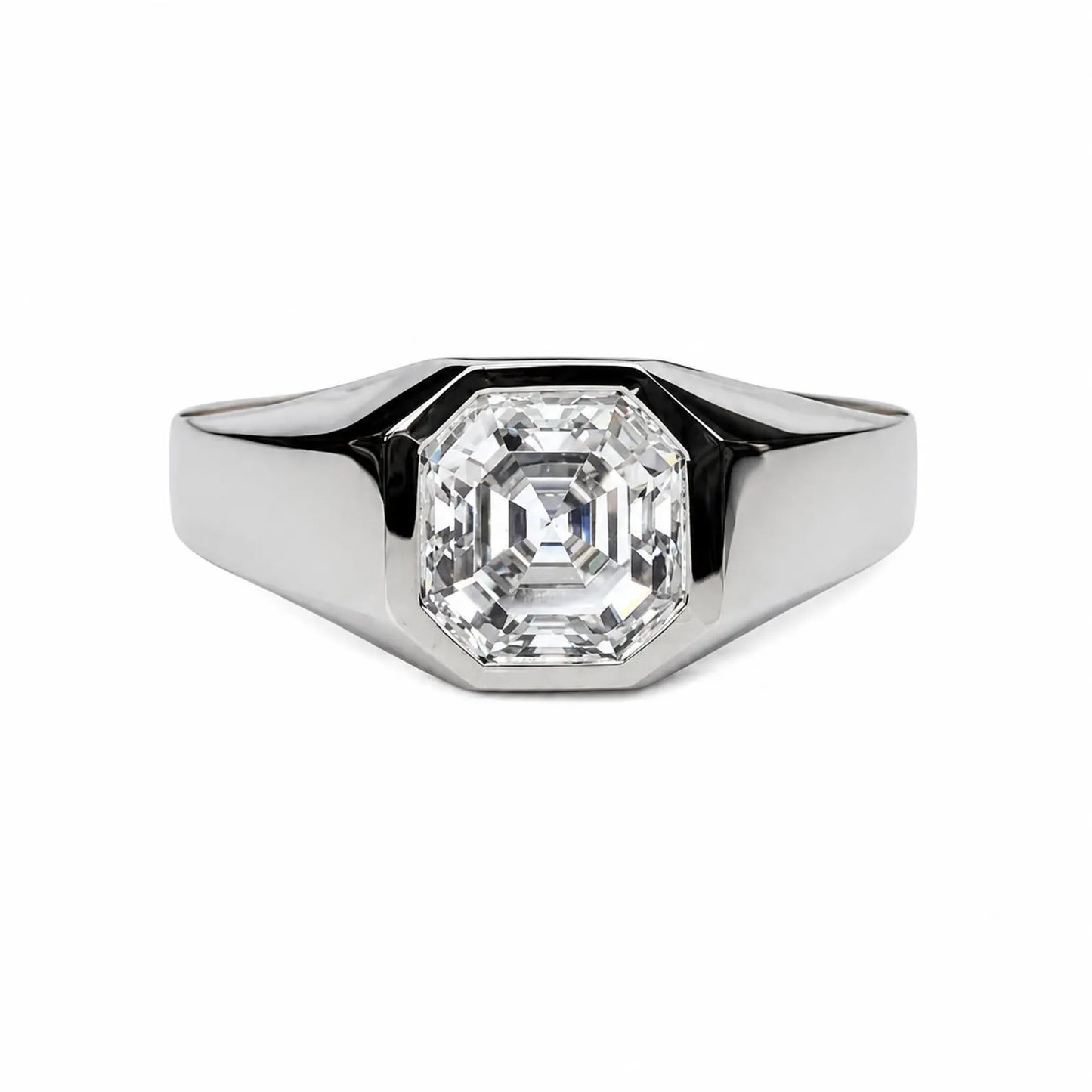 Men's Moissanite Wedding Band 14k Solid Gold Ring,  #7166 Men's Moissanite Asscher  Bezel Ring,  Men's Moissanite Solitaire Engagement Ring