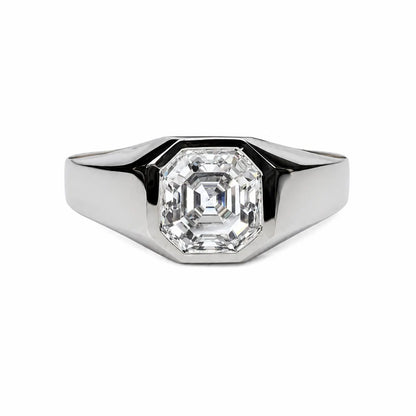 Men's Moissanite Wedding Band 14k Solid Gold Ring,  #7166 Men's Moissanite Asscher  Bezel Ring,  Men's Moissanite Solitaire Engagement Ring