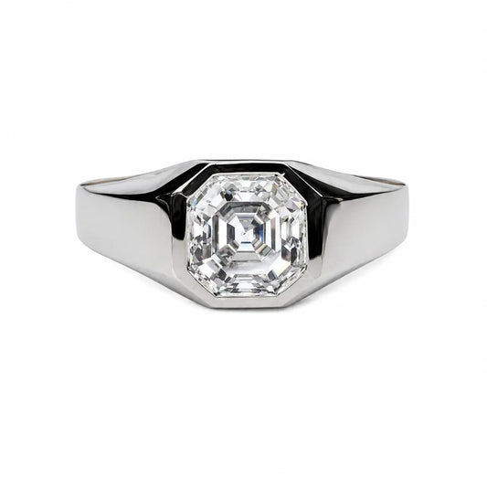 Men's Moissanite Wedding Band 14k Solid Gold Ring,  #7166 Men's Moissanite Asscher  Bezel Ring,  Men's Moissanite Solitaire Engagement Ring