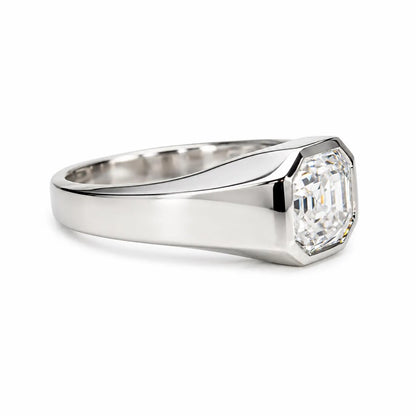 Men's Moissanite Wedding Band 14k Solid Gold Ring,  #7166 Men's Moissanite Asscher  Bezel Ring,  Men's Moissanite Solitaire Engagement Ring