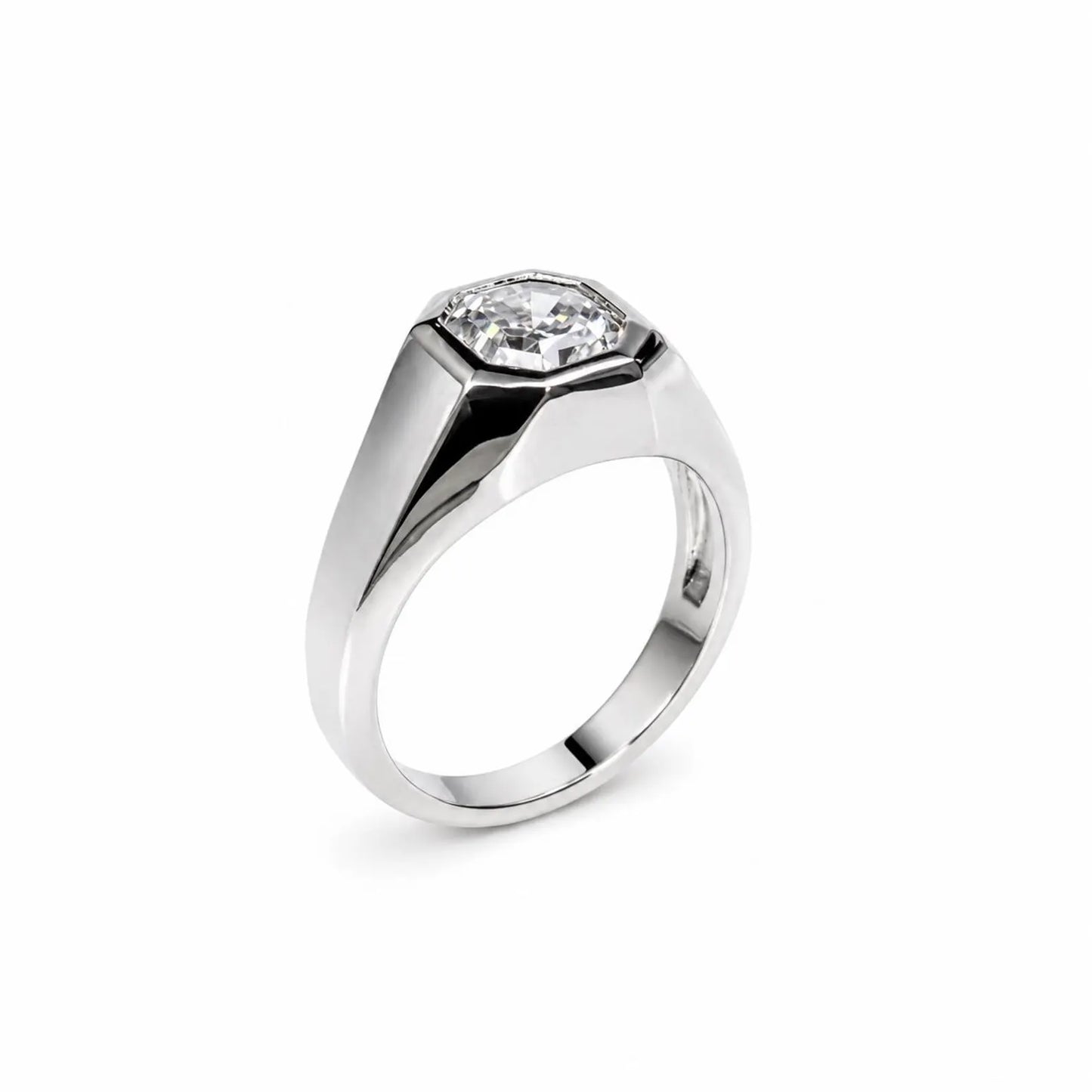 Men's Moissanite Wedding Band 14k Solid Gold Ring,  #7166 Men's Moissanite Asscher  Bezel Ring,  Men's Moissanite Solitaire Engagement Ring
