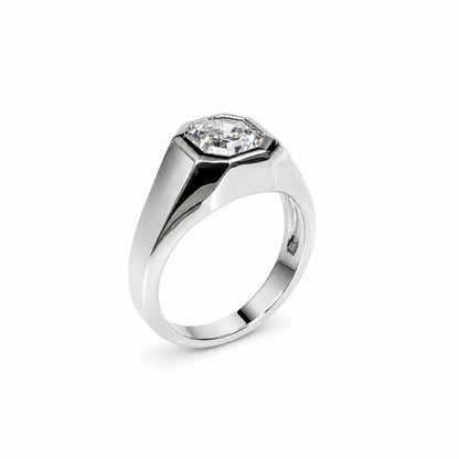 Men's Moissanite Wedding Band 14k Solid Gold Ring,  #7166 Men's Moissanite Asscher  Bezel Ring,  Men's Moissanite Solitaire Engagement Ring