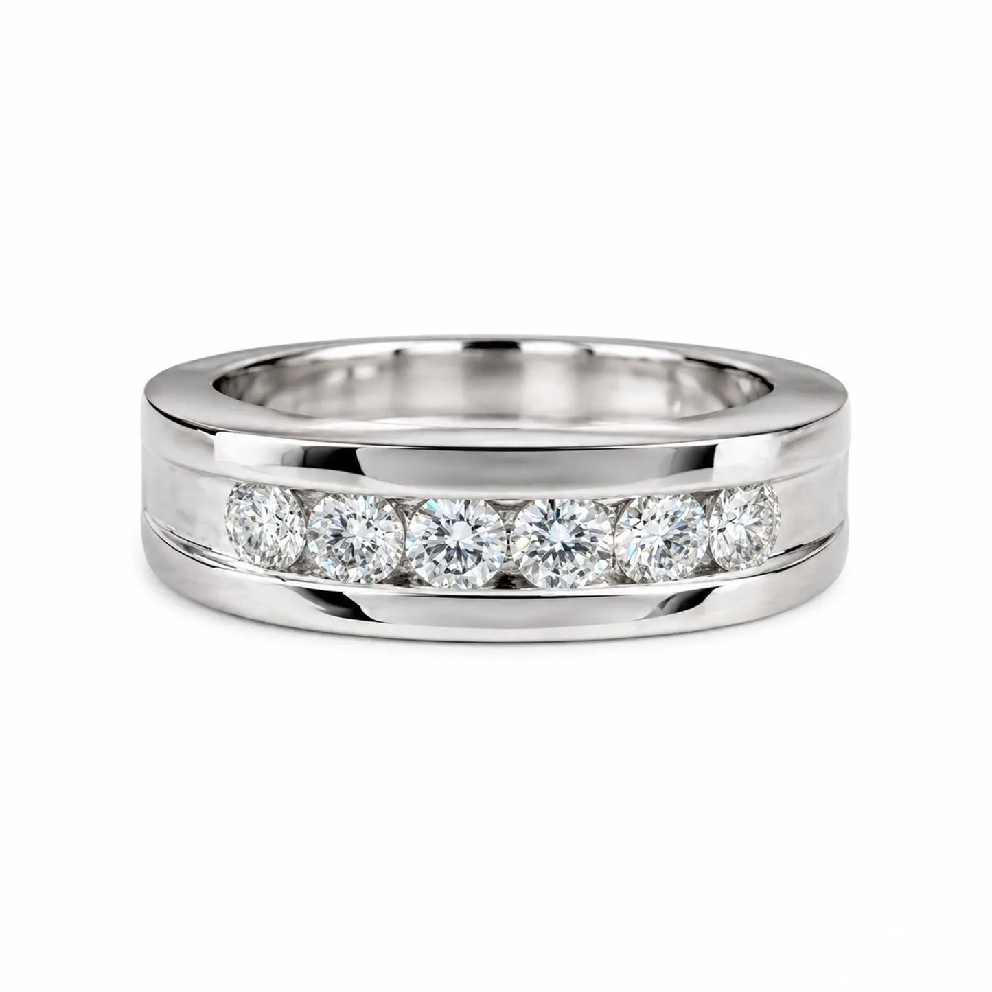 Mens Moissanite Wedding Band White Gold Six Stone Moissanite Wedding Band Unique Mens Band Moissanite Anniversary Band Ring For Men  #7428
