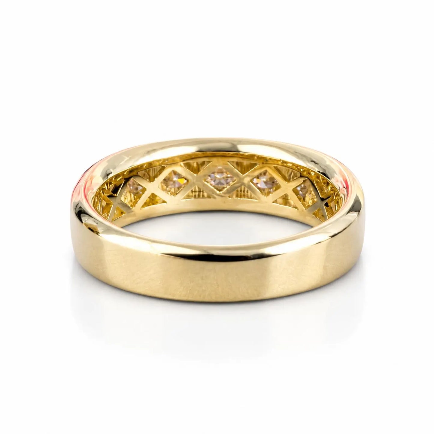 Mens Moissanite Wedding Band Yellow Gold Five Stone Moissanite Wedding Band Unique Mens Band Moissanite Anniversary Band Ring For Men  #7381