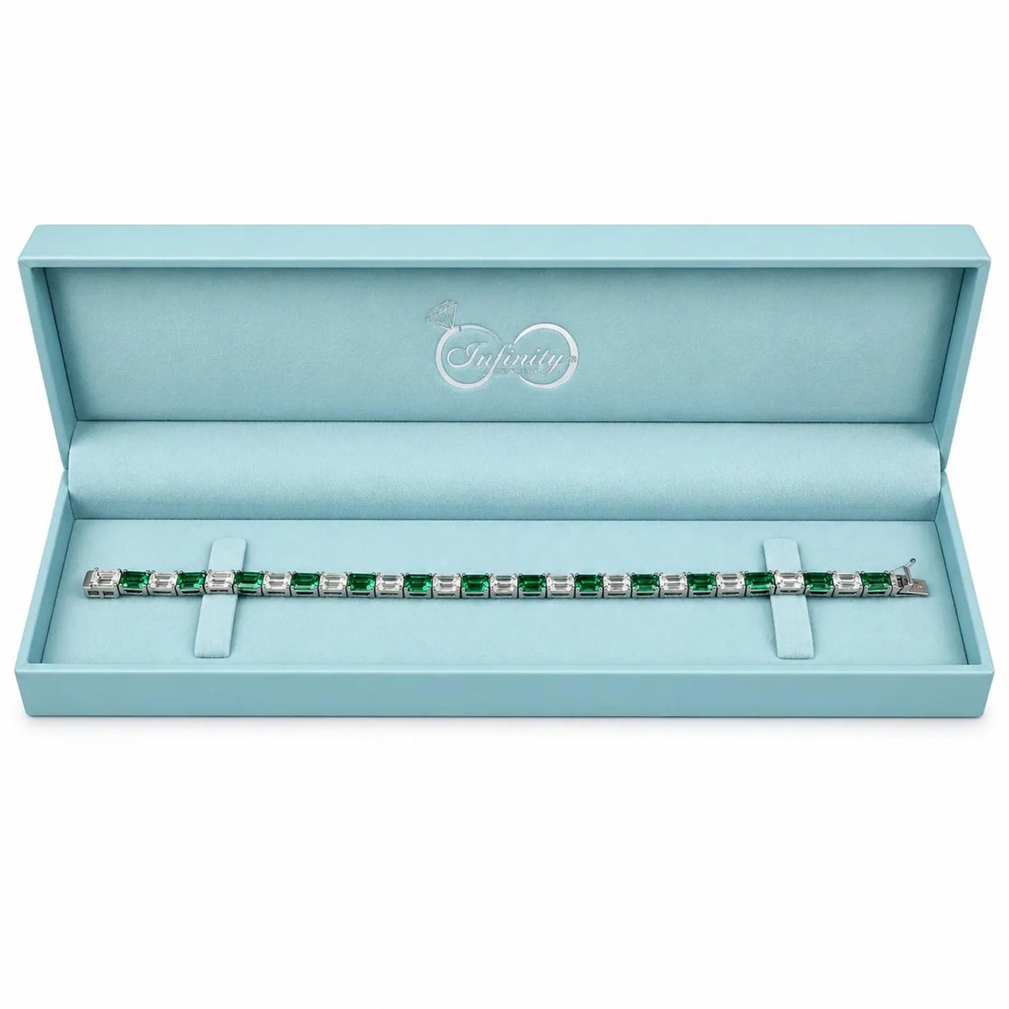 Lab Grown Diamond Bracelet with Emeralds, Emerald Cut Tennis Bracelet, White Gold Diamond Bracelet, #8945