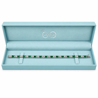 Lab Grown Diamond Bracelet with Emeralds, Emerald Cut Tennis Bracelet, White Gold Diamond Bracelet, #8945
