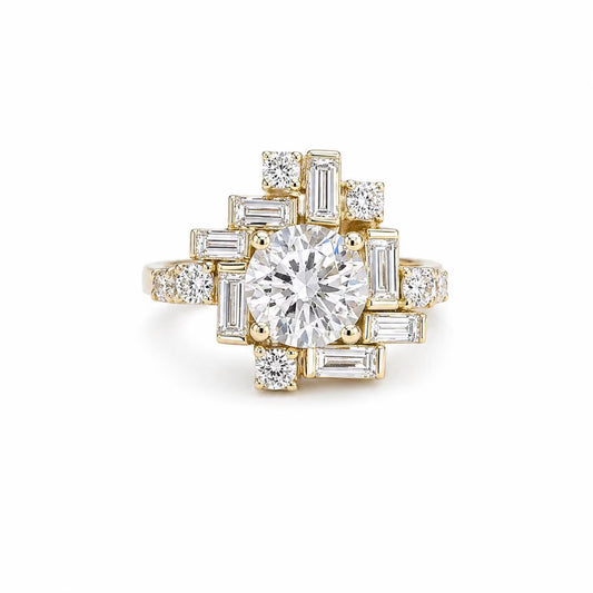 Lab Grown Diamond Geometric 14K Gold Ring: 2.65ctw Statement Anniversary Ring #8783