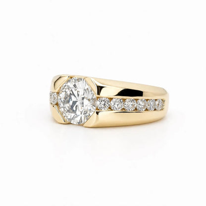 Round moissanite  mens ring 14k solid gold, half bezel mens moissanite ring, Fathers day gift, mens pinky ring, real diamond ring mans #8192