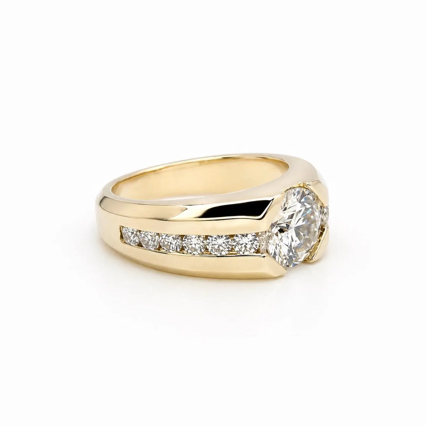 Round moissanite  mens ring 14k solid gold, half bezel mens moissanite ring, Fathers day gift, mens pinky ring, real diamond ring mans #8192