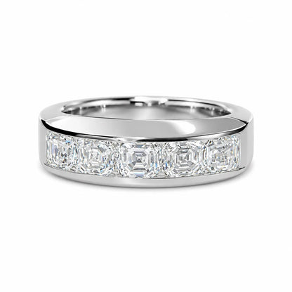 Mens Diamond Wedding Band 14K White Gold , Asscher Cut Moissanite Mans Wedding Band , Mens Promise Anniversary Ring  Mens Wedding Band #7258