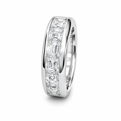 Mens Diamond Wedding Band 14K White Gold , Asscher Cut Moissanite Mans Wedding Band , Mens Promise Anniversary Ring  Mens Wedding Band #7258