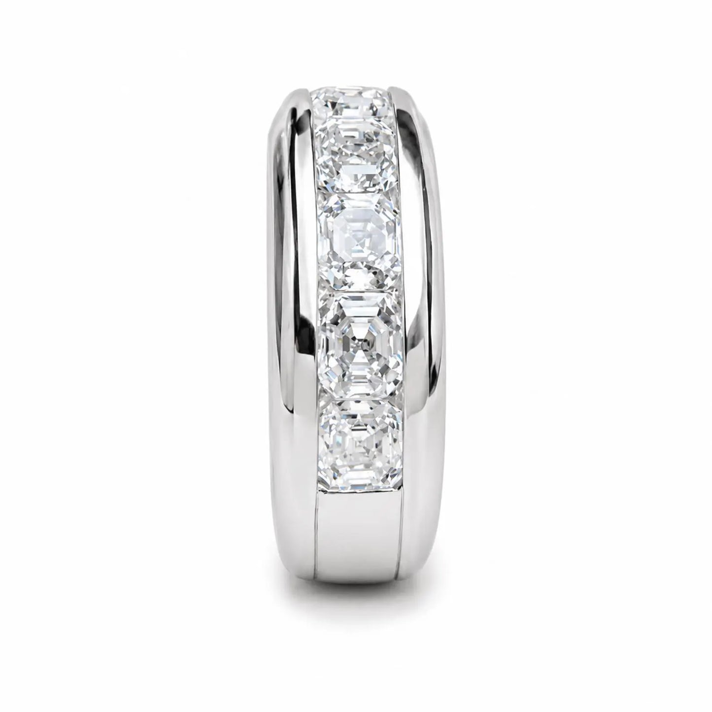 Mens Diamond Wedding Band 14K White Gold , Asscher Cut Moissanite Mans Wedding Band , Mens Promise Anniversary Ring  Mens Wedding Band #7258