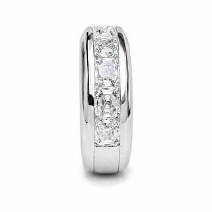 Mens Diamond Wedding Band 14K White Gold , Asscher Cut Moissanite Mans Wedding Band , Mens Promise Anniversary Ring  Mens Wedding Band #7258