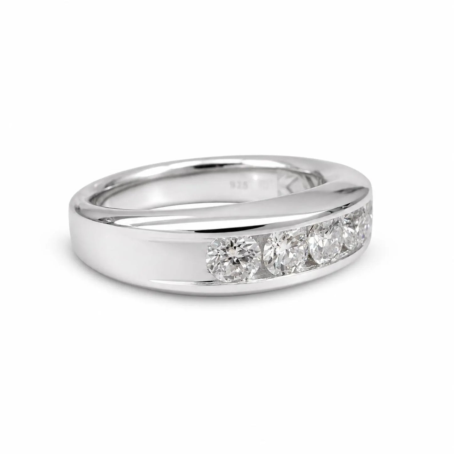 Mens Moissanite Wedding Band Men's Half Eternity Wedding Band, High Polished White Gold Unique Mens Anniversary Promise Engagement Ring 7402