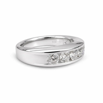 Mens Moissanite Wedding Band Men's Half Eternity Wedding Band, High Polished White Gold Unique Mens Anniversary Promise Engagement Ring 7402