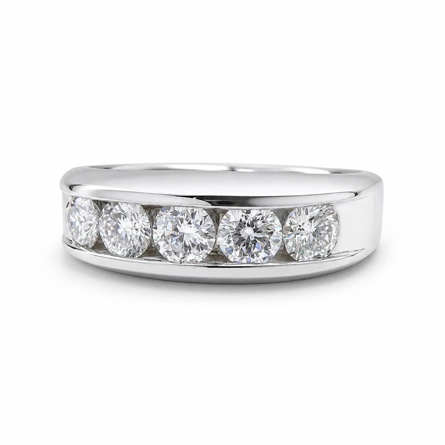 Mens Moissanite Wedding Band Men's Half Eternity Wedding Band, High Polished White Gold Unique Mens Anniversary Promise Engagement Ring 7402