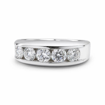Mens Moissanite Wedding Band Men's Half Eternity Wedding Band, High Polished White Gold Unique Mens Anniversary Promise Engagement Ring 7402