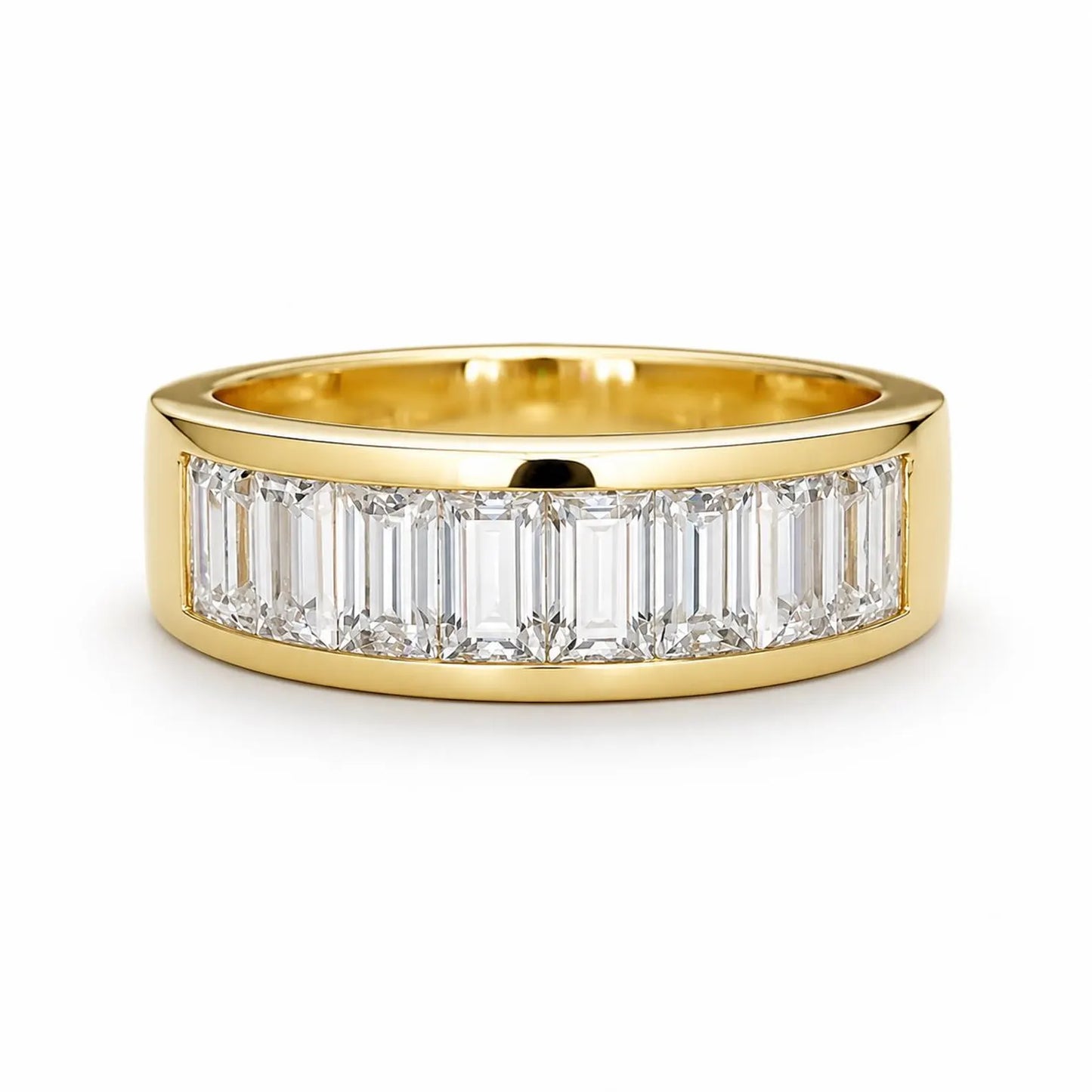 Mens Channel Set Baguette Wedding Band Solid 14k Yellow Gold, Unique Men's  Moissanite Engagement Ring Men's Promise Ring Gift For Him #7236
