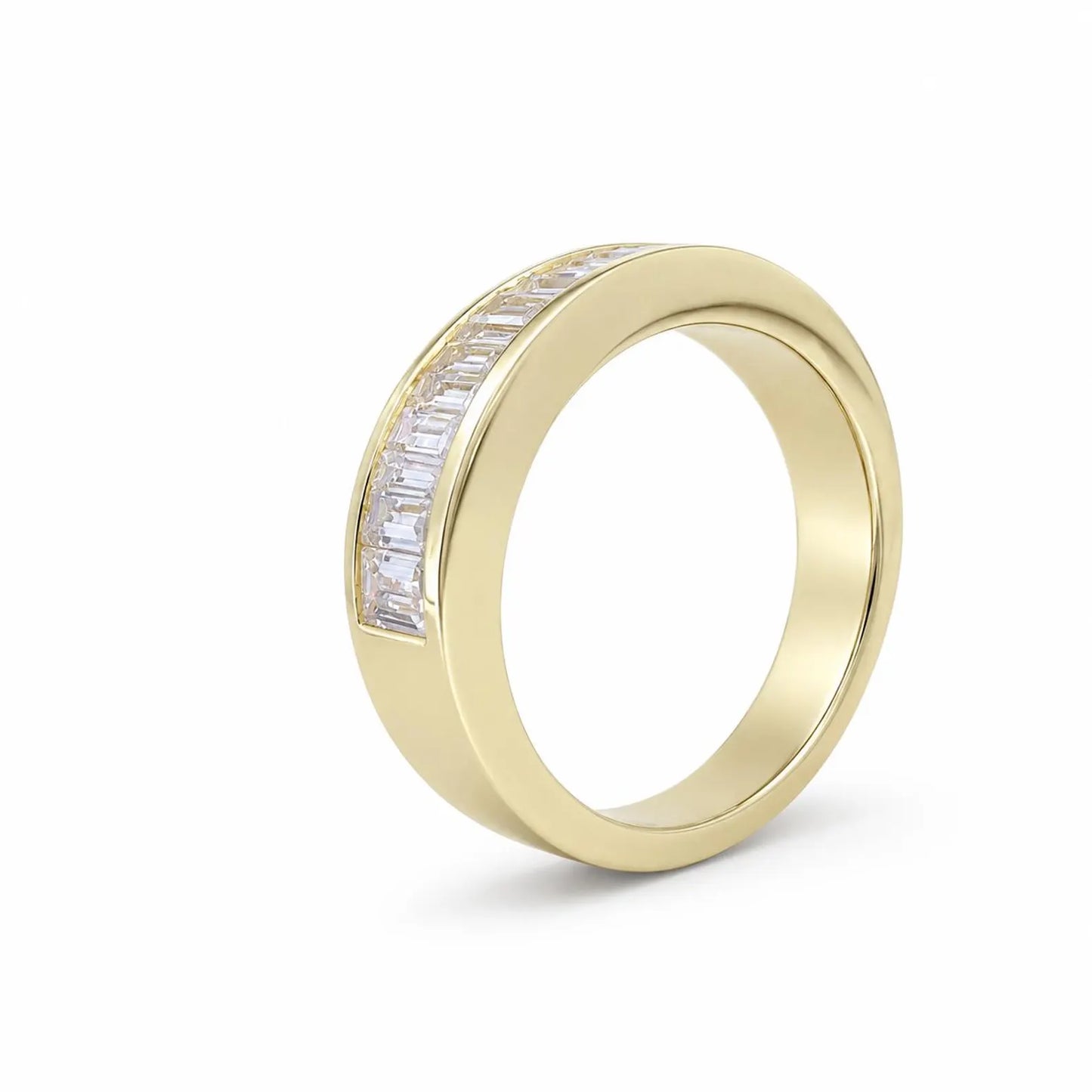 Mens Channel Set Baguette Wedding Band Solid 14k Yellow Gold, Unique Men's  Moissanite Engagement Ring Men's Promise Ring Gift For Him #7236