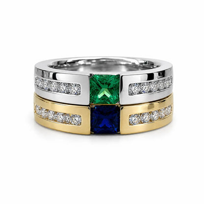Mens Emerald and Moissanite Wedding Band White Gold Classic Mans Wedding Band Comfort Fit Mens Wedding Band White Gold Promise Ring   #7184