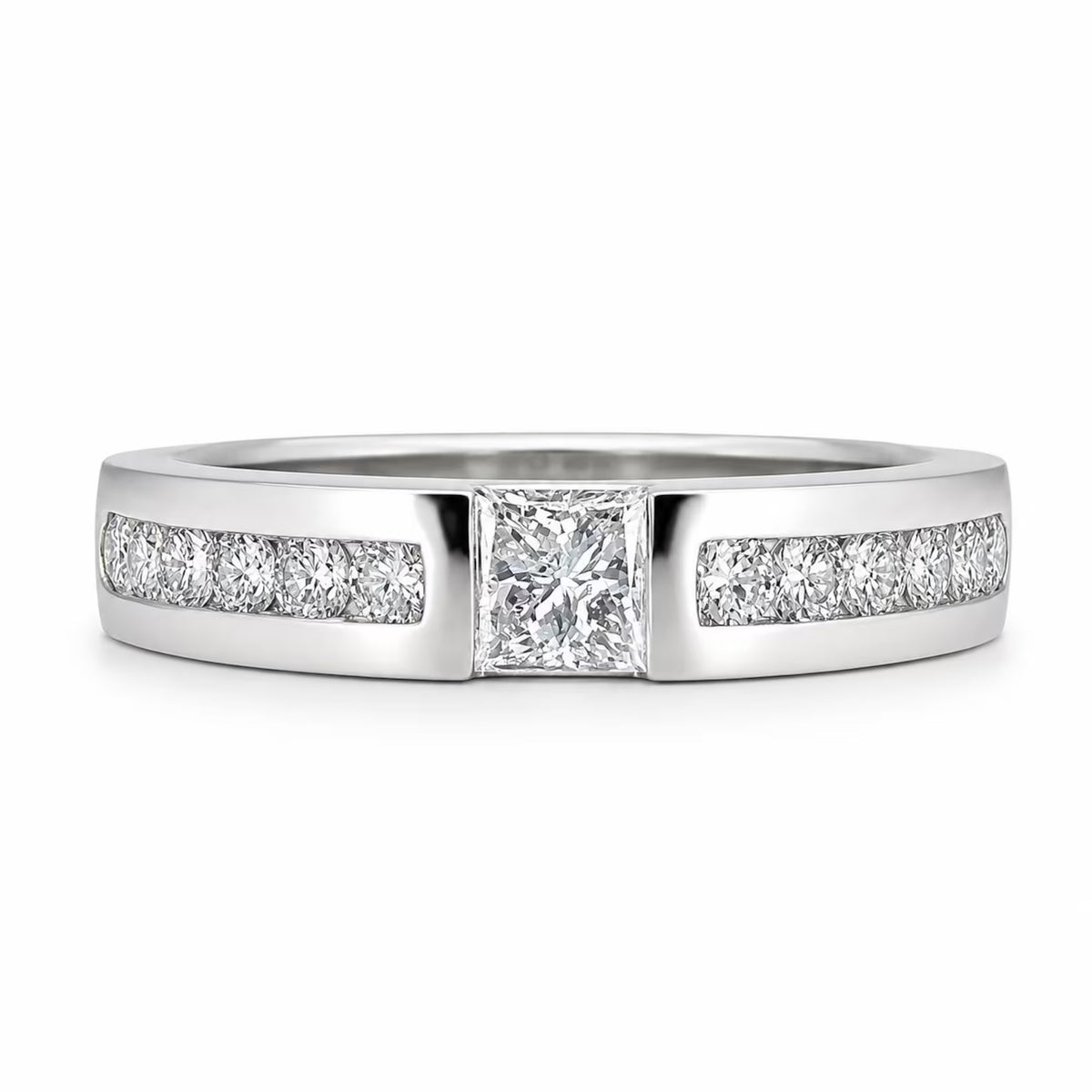 Men's Wedding Band, Men's Radiant Cut Moissanite Diamond Wedding Band  White Gold Matching Wedding Band Promise Ring Anniversary Ring  #7467