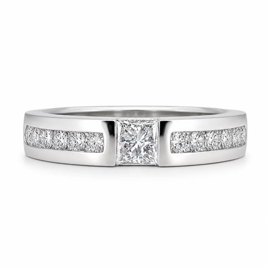 Men's Wedding Band, Men's Radiant Cut Moissanite Diamond Wedding Band  White Gold Matching Wedding Band Promise Ring Anniversary Ring  #7467