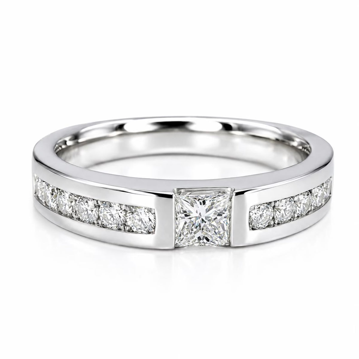 Men's Wedding Band, Men's Radiant Cut Moissanite Diamond Wedding Band  White Gold Matching Wedding Band Promise Ring Anniversary Ring  #7467