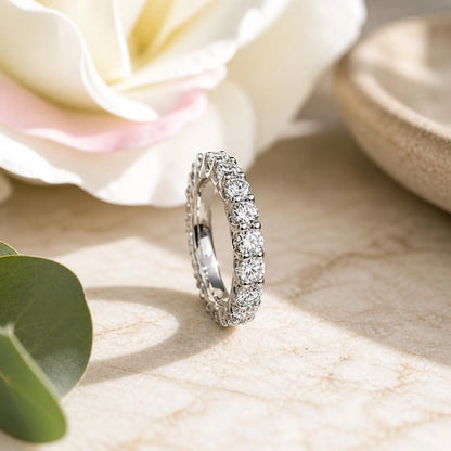 Moissanite Eternity Band, Stackable Eternity Band, Round Moissanite Wedding Band, 14K Gold Wedding Ring, Ladies Eternity Ring, #7036