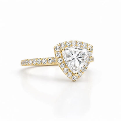 Moissanite Engagement Rings 14k Solid Gold Trillion Cut For Women, Vintage Bridal Promise Ring Solitaire Moissanite Halo Wedding Ring  #7177