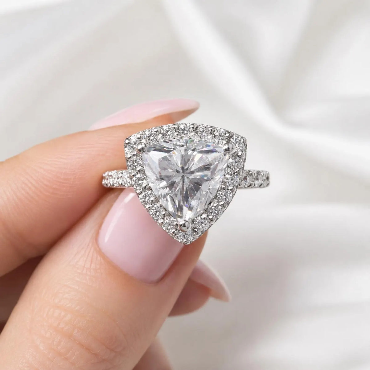 Moissanite Engagement Rings 14k Solid Gold Trillion Cut For Women, Vintage Bridal Promise Ring Solitaire Moissanite Halo Wedding Ring  #7177
