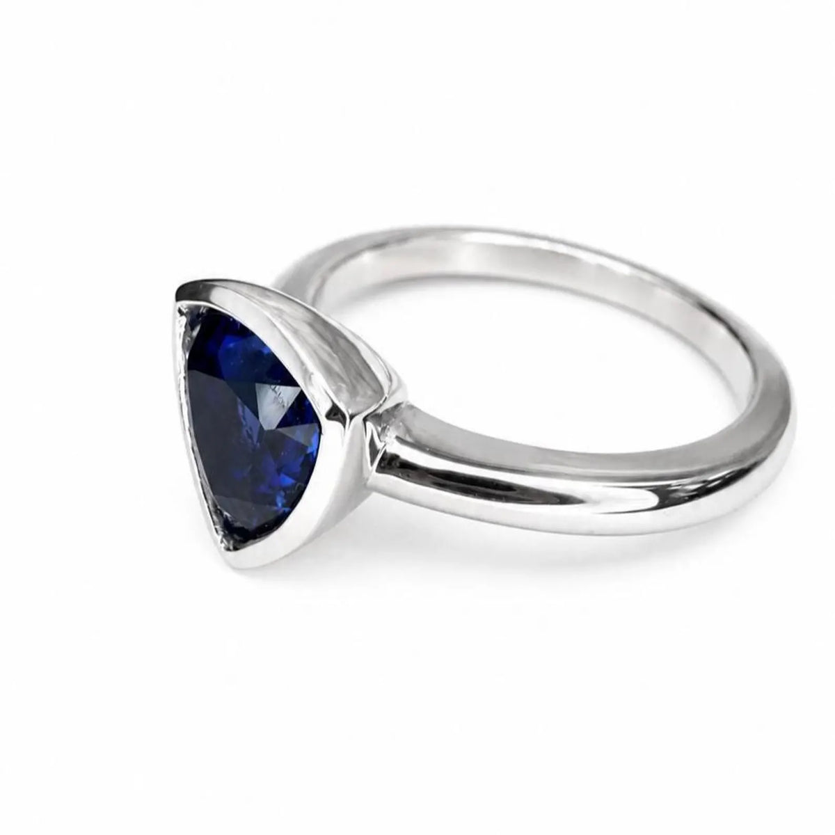 1.00ctw trillion Cut Blue Sapphire Ring, Bezel Set Sapphire Ring, White Gold Solitaire Ring, Minimalist Gemstone Ring,  Gift for Her #8958