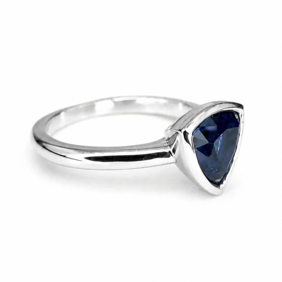 1.00ctw trillion Cut Blue Sapphire Ring, Bezel Set Sapphire Ring, White Gold Solitaire Ring, Minimalist Gemstone Ring,  Gift for Her #8958