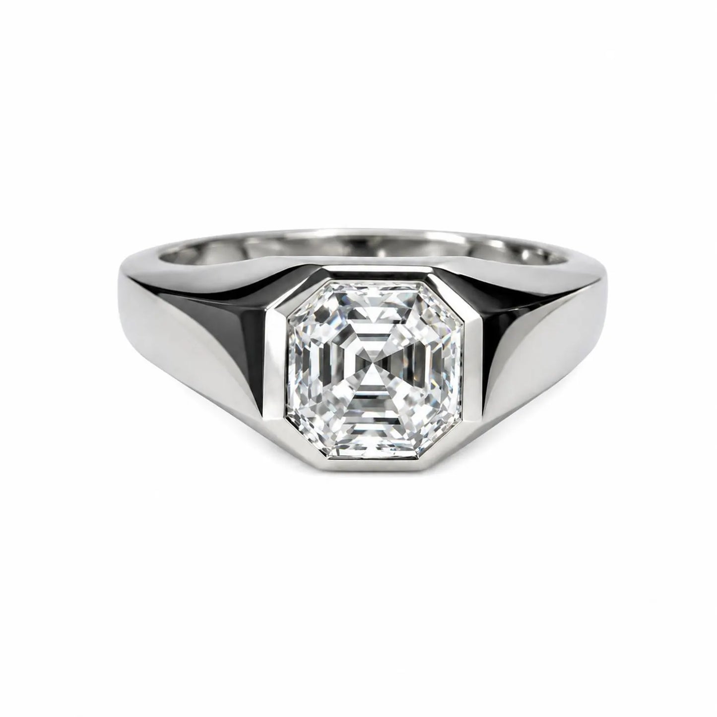 Men's Moissanite Wedding Band 14k Solid Gold Ring,  #7166 Men's Moissanite Asscher  Bezel Ring,  Men's Moissanite Solitaire Engagement Ring