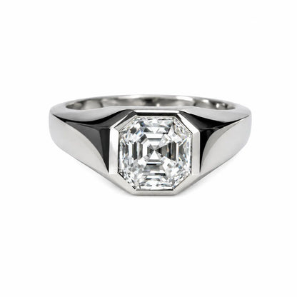 Men's Moissanite Wedding Band 14k Solid Gold Ring,  #7166 Men's Moissanite Asscher  Bezel Ring,  Men's Moissanite Solitaire Engagement Ring