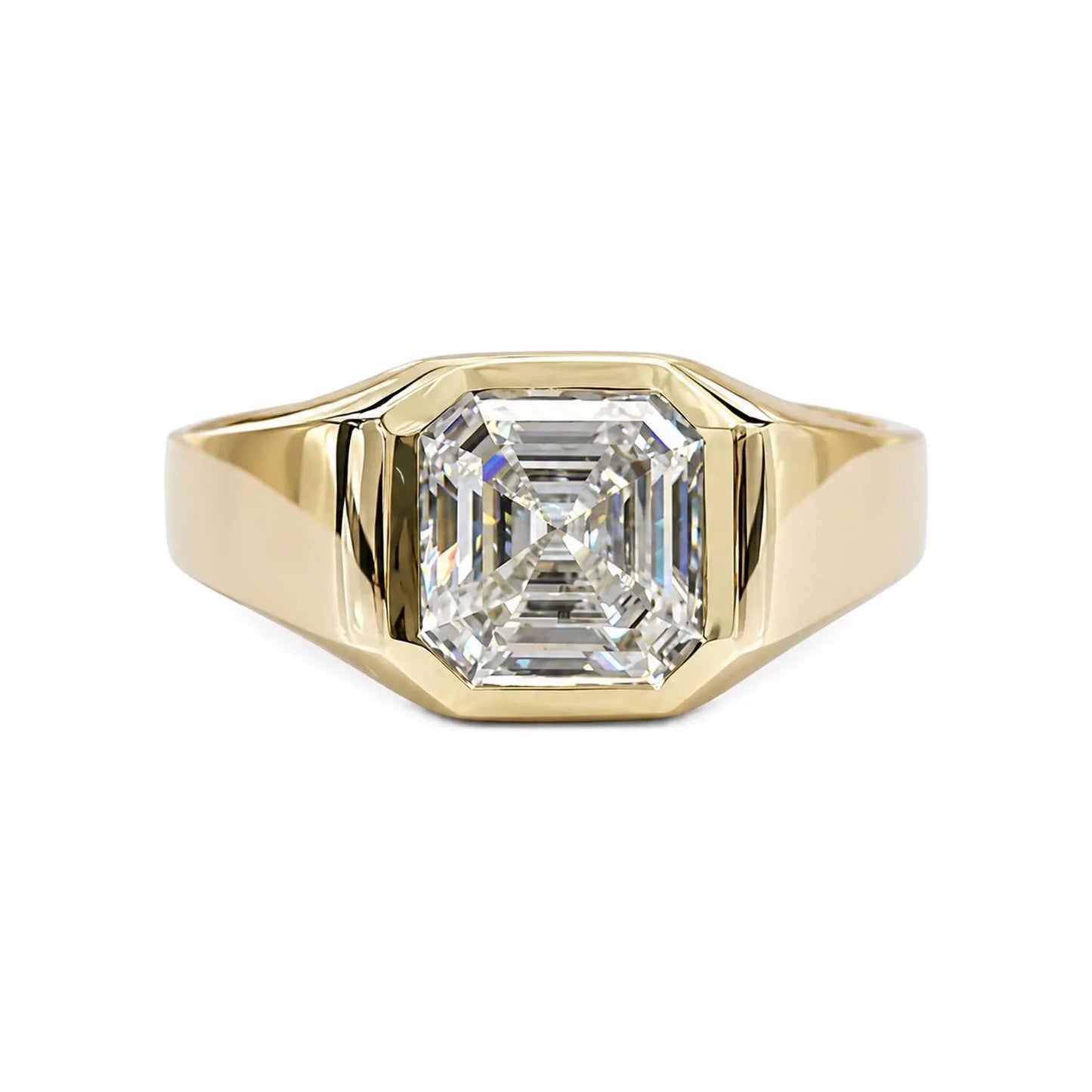 Men's Moissanite Wedding Band 14k Solid Gold Ring,  #7166 Men's Moissanite Asscher  Bezel Ring,  Men's Moissanite Solitaire Engagement Ring