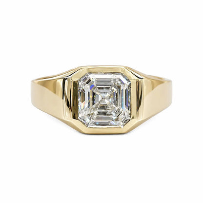 Men's Moissanite Wedding Band 14k Solid Gold Ring,  #7166 Men's Moissanite Asscher  Bezel Ring,  Men's Moissanite Solitaire Engagement Ring
