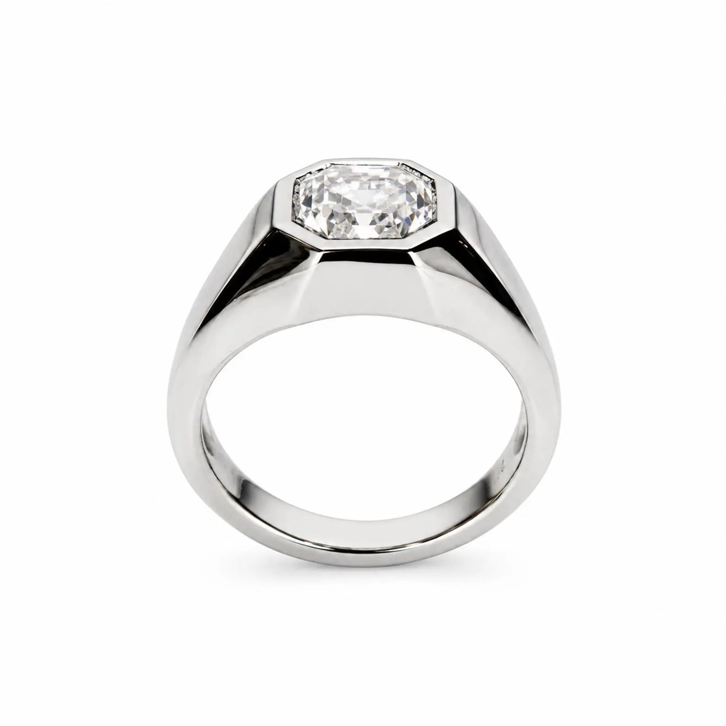 Men's Moissanite Wedding Band 14k Solid Gold Ring,  #7166 Men's Moissanite Asscher  Bezel Ring,  Men's Moissanite Solitaire Engagement Ring