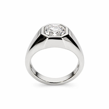 Men's Moissanite Wedding Band 14k Solid Gold Ring,  #7166 Men's Moissanite Asscher  Bezel Ring,  Men's Moissanite Solitaire Engagement Ring