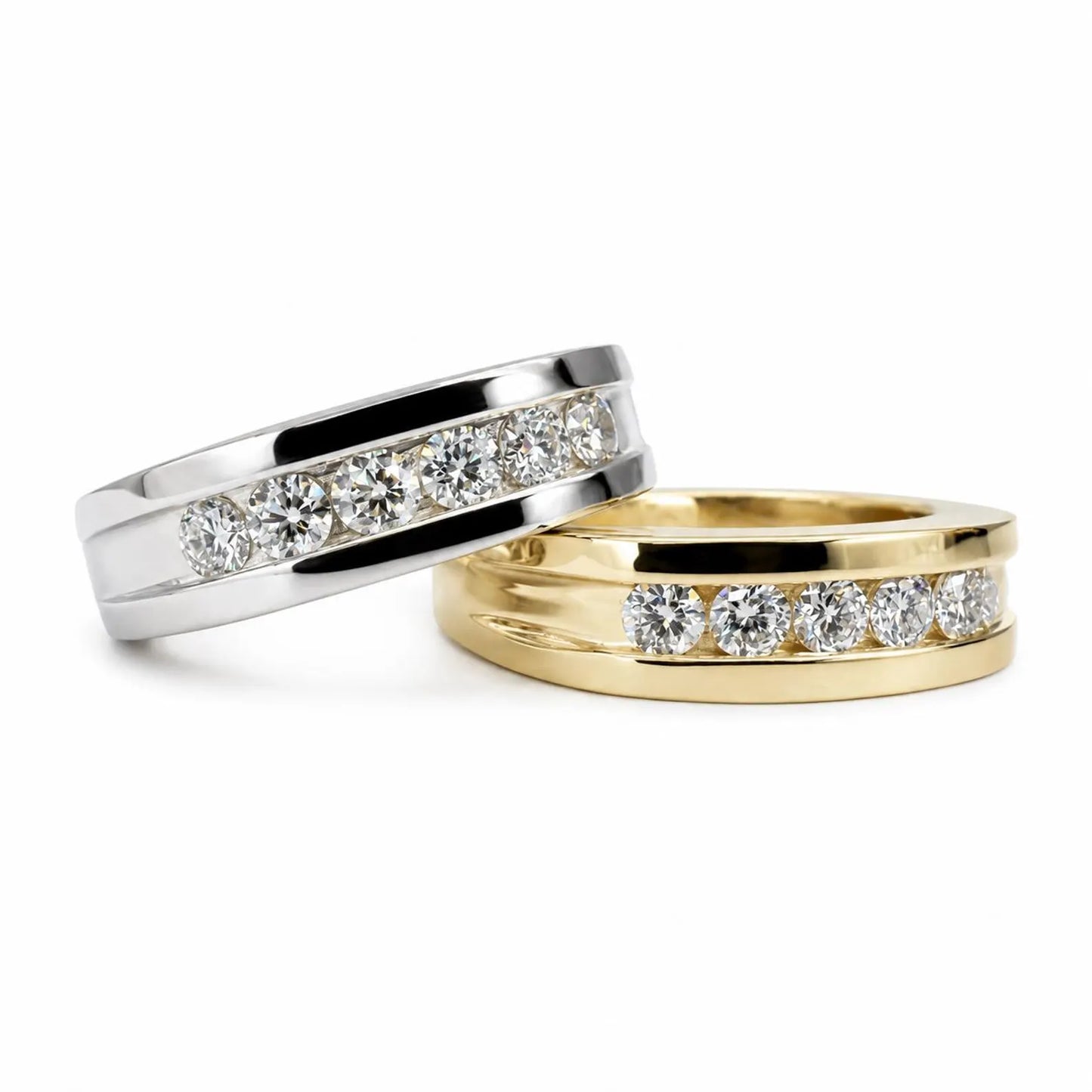 Mens Moissanite Wedding Band White Gold Six Stone Moissanite Wedding Band Unique Mens Band Moissanite Anniversary Band Ring For Men  #7428