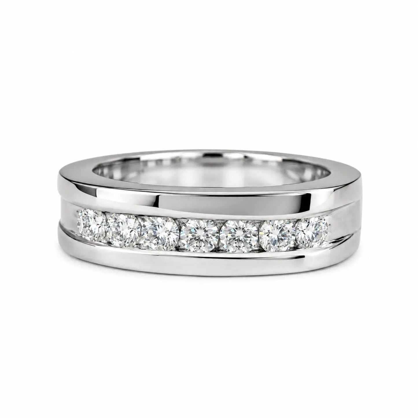 Mens Moissanite Wedding Band White Gold Six Stone Moissanite Wedding Band Unique Mens Band Moissanite Anniversary Band Ring For Men  #7428